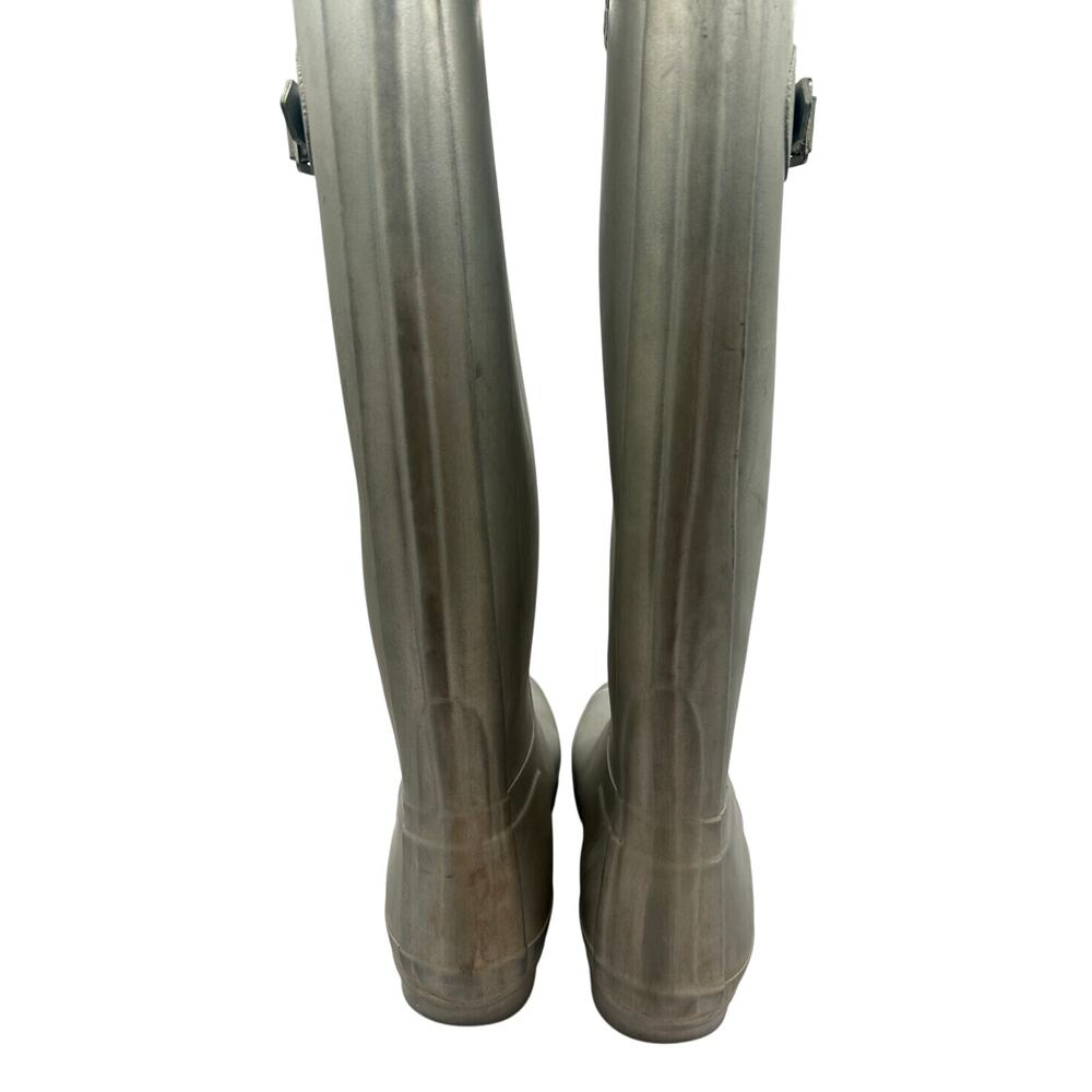 Hunter Original Sz 10 Silver Rubber Pull On Buckle Womens Riding Rain Boots - Picture 6 of 8